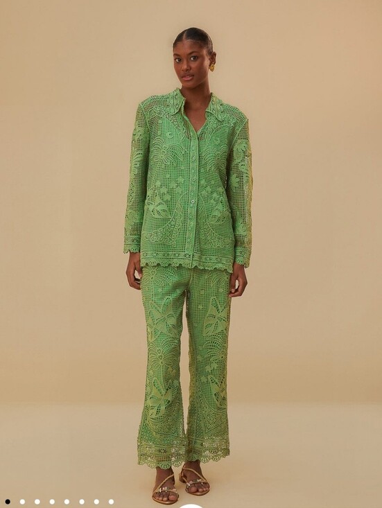 FARM Rio Pants - Farm Rio Green Guipure Lace Palm Leaf Wide Leg Pants | Size Small | NWOT